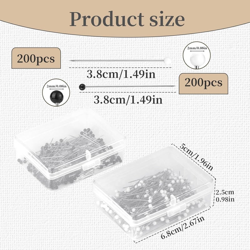 Kogyxe Sewing Pins, 400 PCS Straight Pins for Fabric, Black and White Pearlized Ball Head Quilting Pins Long 1.5inch, Sewing Pins with Plastic Box for Dressmaker, Jewelry DIY Decoration and Sewing Project - Image 2